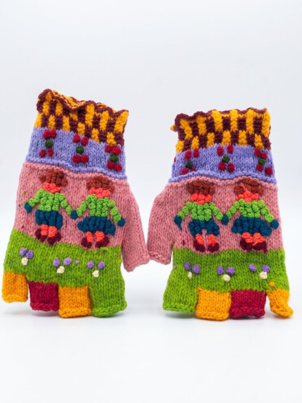 Andean Hand-Knitted Mittens from Cusco, Multicolored Wool